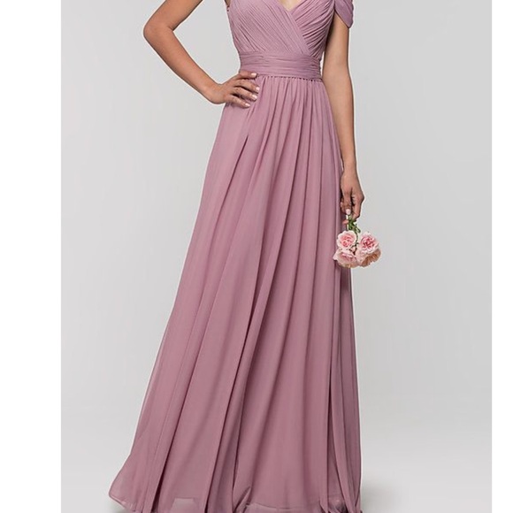 NWOT Kleinfeld Cold-Shoulder Chiffon Mauve Gown, Size 4 - Picture 3 of 11